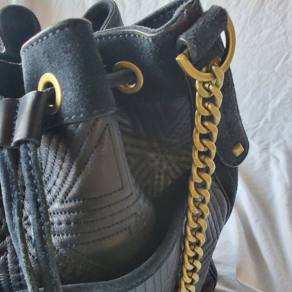 Rachel Roy & Jessica Stam Navy Leather Bucket Bag with Bronze-Gold - Picture 5 of 11